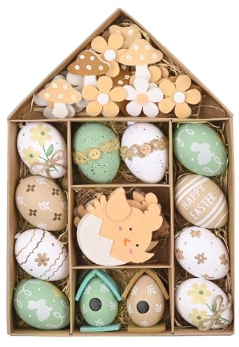 Valery Madelyn 40pcs Easter Egg Decoration Ornaments Set, Nature Hanging Easter Eggs for Tree,Beige Green White Stuffers Assorted Egg Bulk for Spring Window Party Decor