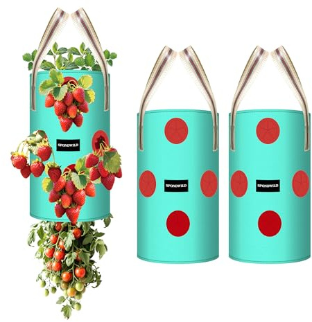 SPONDWILD 3er Set Hängende Erdbeerpflanztaschen, 11-Liter Hänge-Pflanztaschen mit unteren Pflanzlöchern, verstärkte PE-Erdbeertöpfe für Gemüse, Kräuter, Tomaten