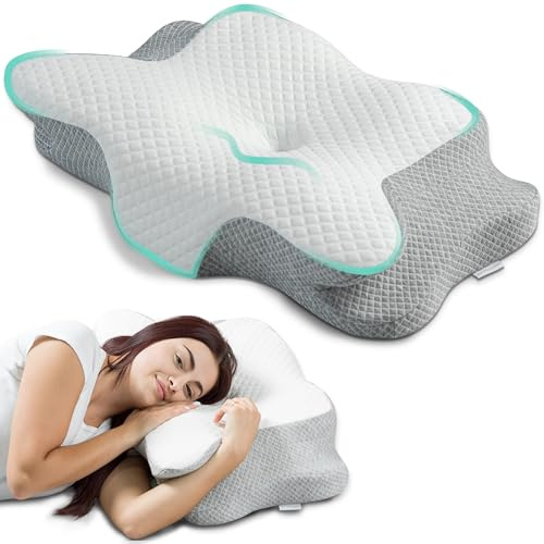 Cuscino Cervicale per Dormire | Cuscino Memory Foam Cervicale Anatomico OEKO-TEX | Cuscino per Cervicale Ergonomico Supporto al Collo | Guanciale Anallergico Sfoderabile e Lavabile Federa Traspirante