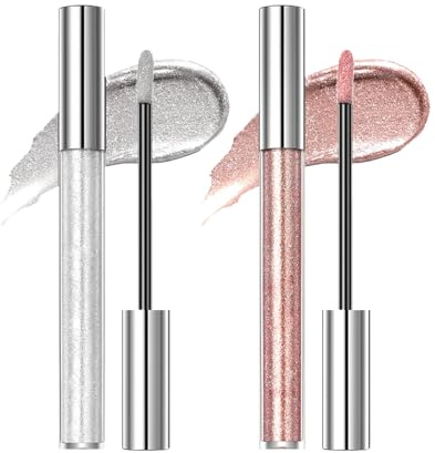 KOAHDE Flüssiger Lippenstift,Silberner und Rosa Lippenstift,2PC,Antihaft-Lipgloss,Langanhaltende Farbe,Schimmernde