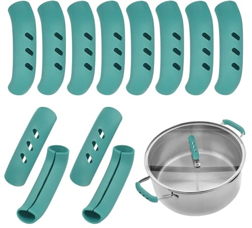 M METERXITY 12-Pack Silicone Assist Handle Holder Grip, Green | High Temp Anti Scald Grip, for Cast Iron Skillet, Frying Pan, Cookware, Replacement Handle Protector