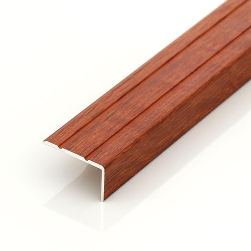 Aluminium-Treppenkantenprofil in L-Form, 81,3 91,4 122,9 163,2 cm, rutschfester Treppenstufenkantenschutz/geriffelte Treppenkantenleiste für Vinyl-Bodenfliesenpedale, Holzmaserung, Trittstuf