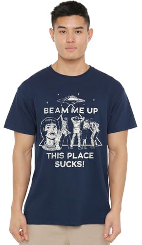 Stranger Things Beam Me Up Unisex T-Shirt, Navy, S