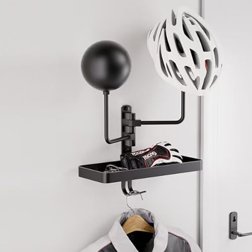 Motorrad Helmhalter Wandhalterung, 2 Helm Ständer 90 ° drehbarer, Metall Motorradhelmhalter Wand mit Haken & Tablett, 3-in-1 Motorradhelm Wandhalterung für Helm, Jacke, Handschuhe