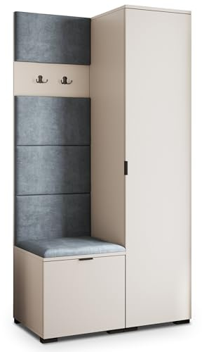 Masseno Flugarderoben Set Lori, Kleiderschrank-Set mit Sitzbank, Garderobenschrank Flur mit 3 Regalböden, Kaschmir