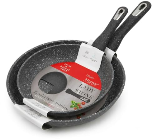 Today Home Lady Stone Bis Padelle 20cm+24cm,Rivestimento Antiaderente PFOA Free,Adatta a Tutti i Piani e Induzione,Manico Ergonomico,Fondo Full Induction,Colore Grigio Granito
