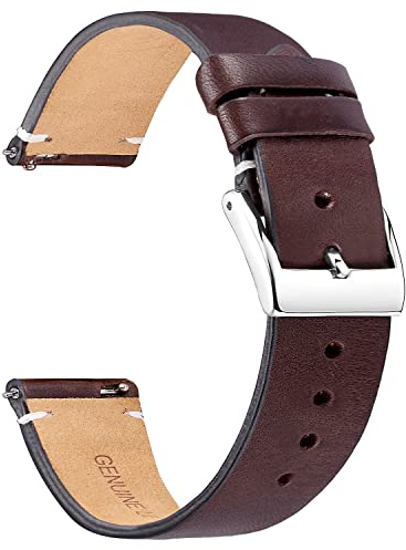 BINLUN Leder Uhrenarmband Schnellverschluss Lederarmband 12mm 14mm 16mm 18mm 20mm 22mm 24mm Uhrenband mit Edelstahl Silber Schnalle Smartwatch Ersatzarmband für Herren Damen (Braun, 16mm)