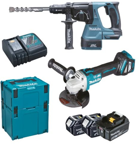 Makita DLX2256TJ1 Kit Grinder and Rotary Hammer Drill + 3x5,0Ah + 2xMakpac