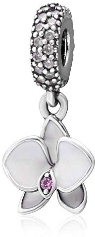 925er Sterlingsilber Orchideen-Charm, Blumen-Charm für Pandora-Armband - Jahrestag, Weihnachten, Herz, Liebe (Weiß)