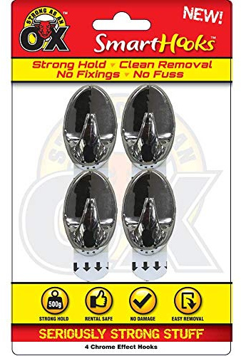 Strong as an Ox Smart Hooks Set of 4 Silver