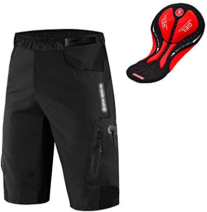WOSAWE Shorts de Vélo pour Hommes Respirants 3D Gel Rembourrés VTT sous-vêtement Séchage Rapide Cuissard (Noir M)