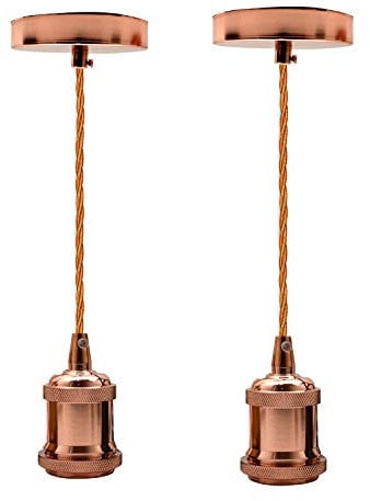 LEDSone Ceiling Rose Pendant Bulb Holder 2 Pack Rose Gold 100 cm Braided Adjustable Cable with E27 Light Fitting lamp Holder for Kitchen Living Bedroom Dining Room Hallway Lighting