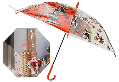 Kids Licencing Klassischer 45,7 cm großer Miraculous Ladybug Regenschirm, Rot mit schwarzen Punkten, für Kinder, Jungen und Mädchen, für Regen und Sommer, winddicht, manuelles Öffnen und Schließen