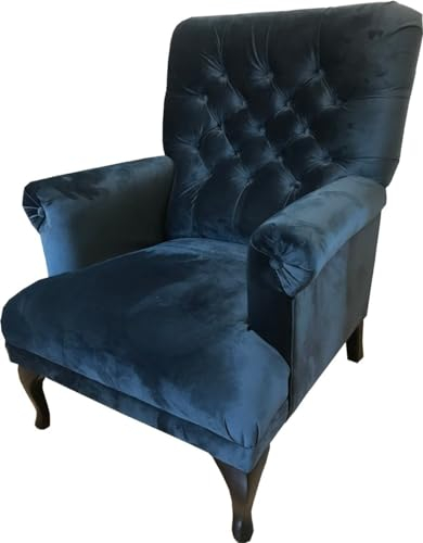 Casa Padrino Luxus Chesterfield Samt Sessel Mitternachtsblau/Schwarz 82 x 75 x H. 93 cm - Chesterfield Wohnzimmer Möbel