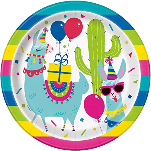 Unique 73225EU Umweltfreundliche Pappteller-23 cm-Lama-Geburtstagsfeier-Packung mit 8 Stück, Multicolour, 23 cm
