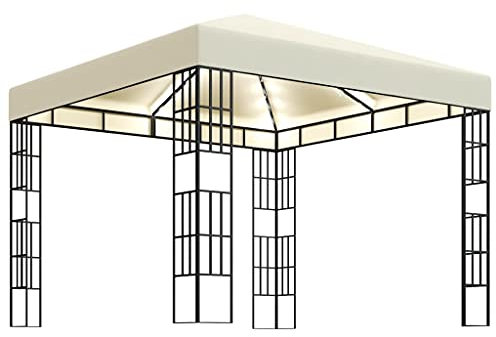 vidaXL Pavillon mit LED Lichterketten Solarenergie Gartenzelt Partyzelt Festzelt Gartenpavillon Bierzelt Garten Zelt Outdoor Terrasse 3x3m Creme