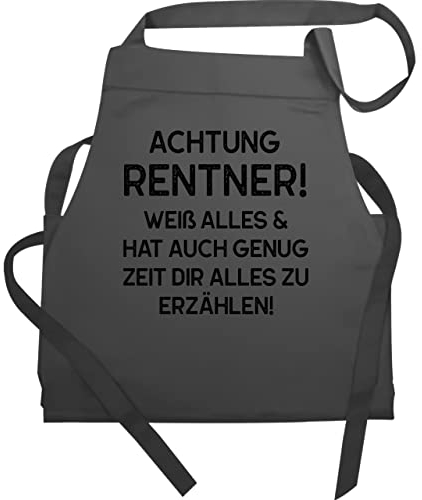 Schürze Geschenk - Rentner - Erwachsene - Achtung Rentner! Weiß alles & hat auch genug Zeit dir alles zu erzählen schwarz - 60x87 - Anthrazit - rente weiss kochschürze retirement küchenschürze