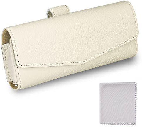 molshine Car Sun Visor Leather Sunglasses Case Holder Clip, Universal Automotive Glasses Holder with Magnetic Closure, Eyeglasses Organizer Accessorie for All Car Models Men Women (Beige)