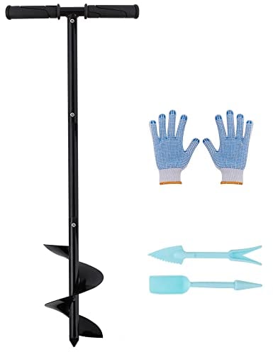 Garden Earth Auger Set, Ø150mm Auger Post Hole Digger with Non-Slip Handle, Fence Post Auger Garden Auger Spiral Drill Rapid Planter with Tool for Planting Trees, Deep Cultivating