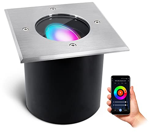 SSC-LUXon JADINA Bodenspot Aussen schwenkbar LED flach mit Smart Home RGB LED WLAN (steuerung per App & Sprache) - Bodenlampe befahrbar