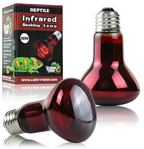 LUCKY HERP Infrared Heat Lamp Bulb, Reptile Basking Spot Light Bulb 50W-2Pack, E27 Red Heat Lamp for Amphibian, Tortoise, Snakes, Bearded Dragon, Lizard, Chicks