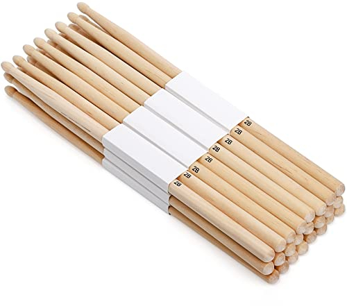 Suwimut 12 Paar Drumsticks, Hard Maple 2B Holz Spitze Drum Sticks, Übung Drum Sticks für Erwachsene Kinder und Anfänger, Musikinstrument Percussion Zubehör
