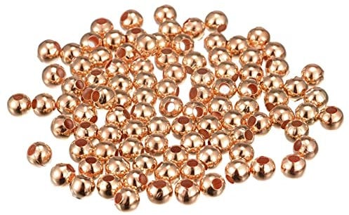 sourcing map 200Pcs Smooth Round Spacer Beads, 6mm Spacer Loose Ball Beads Tiny Spacers for Jewelry Making Bracelet DIY, Rose Gold