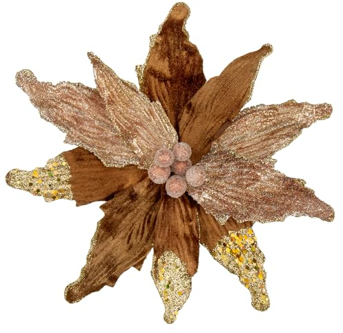 Briful 4 Flores Artificiales de 12 Pulgadas Con Purpurina Marrón Para Decoración de Árbol de Navidad, Pascua y Arreglos Grandes - Decoraciones Navideñas