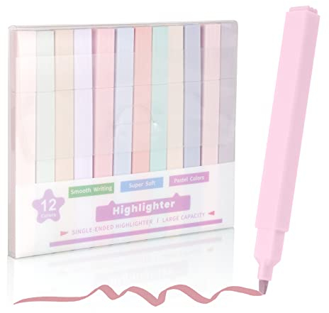 Vicloon Farben Textmarker Set, 12 Highlighter Pen, Textmarker Stifte Aesthetic, Assorted Farben Pastell Set, Markieren und Hervorheben,für Schulen, Büros, Studenten
