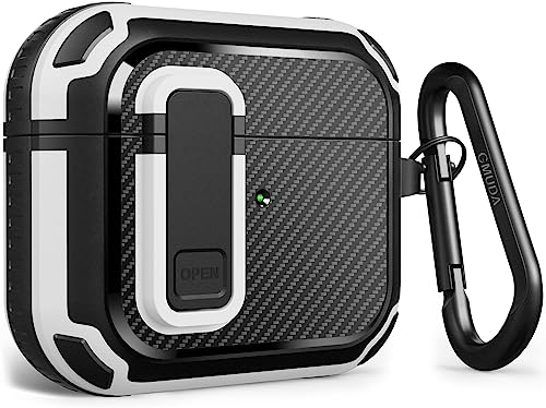 GMUDA Custodia AirPod 3, Compatibile con AirPods 3a Generazione (2021), Fibra di Carbonio, Protezione completa da cadute per AirPods 3, bianco