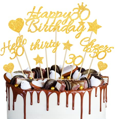 Tortendeko 30 Geburtstag, Kuchendeko 30. Geburtstag Gold, Glitze Happy Birthday Cake Topper, Hello 30th Geburtstag Kuchen Deko, Geburtstagsdeko für 30. Geburtstag Frau Männer