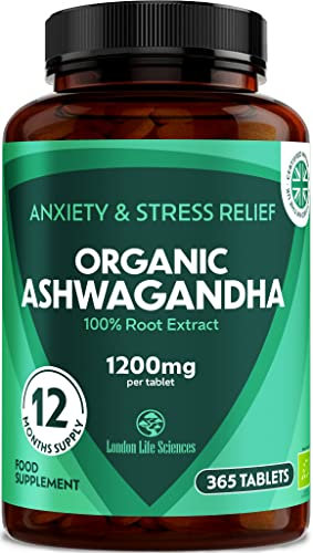Organic Ashwagandha 1200mg - 365 Tablets High Concentration Vegan Organic Root Extract - 12 Months Supply