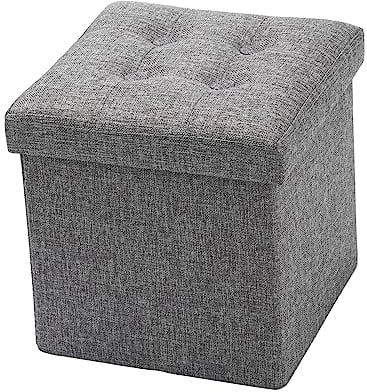 Oak & Tea Ottoman Storage Bench Padded, Foldable Storage Box with Lid, Foot Stool with Storage, for Kids Toys Bedroom Hallway Living Room Grey 30x30x30cm