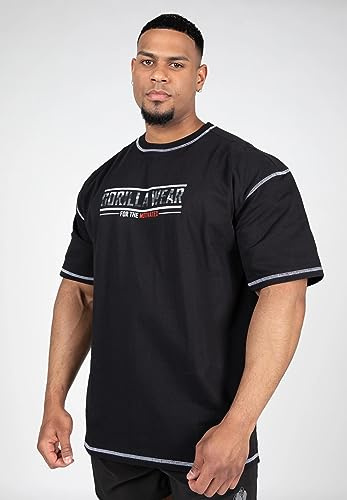 Gorilla Wear Saginaw Oversized T-Shirt Bodybuilding T-Shirt Old School Fitness Baumwolle Übergroße (DE/NL/SE/PL, Alphanumerisch, 4XL, Große Größen, Tall, Schwarz)
