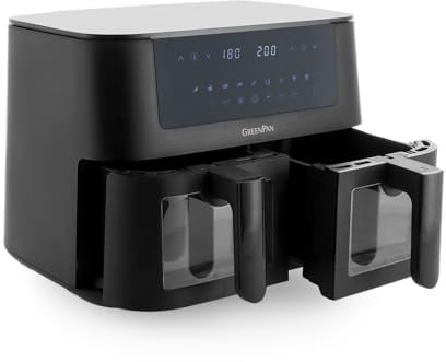GreenPan Bistro Airfryer XL 11en1,2 Paniers à Friteuse sans Huile (2 x 4L),Intérieur Antiadhésif en Céramique sans PFAS,Chauffage Rapide,Préréglages Multifonctions,Arrêt automatique,Affichage LED,Noir