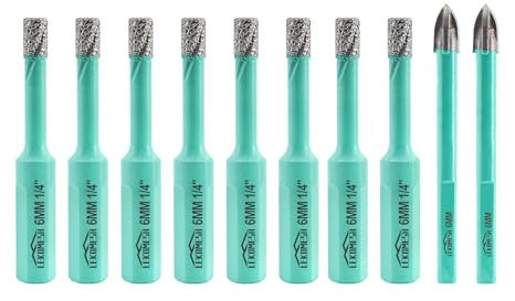 LEKOMESH Diamond Drill Bit Kit - 8pcs 6MM Diamond Hole Saw & 2pcs 6MM Carbide Drill Bit with Triangle Shank for Porcelain Tile Drill Bits for Ceramic Marble Granite Stone Quartz