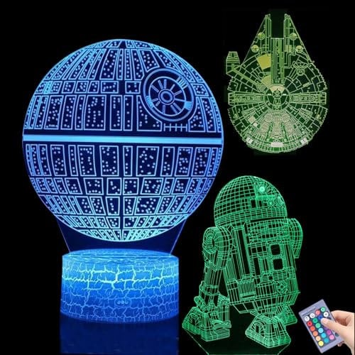 Probuk Star Wars 3D Night Light, 3 Patterns 3D Star Wars Lamp Gifts for Boys Kids, 3D Illusion Lamp with 7 Colors Touch Control&16 Colors Change Remote Control, for Boys Girls Birthday Graduate