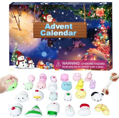Adventskalender 2024,Weihnachts Adventskalender,24Pcs Tiere Spielzeug Mochi Squishy Spielzeug Box,Relief Stress Urlaub Party Favor Xmas,für Mädchen,Jungen und Kinder