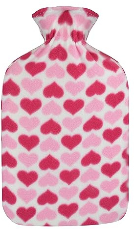 Heart Print Hot Water Bottle Pink