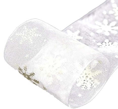 Wambere 23m × 4cm Schleifenband Weihnachten,Weihnachtsschneeflocken Band Mit Draht,Schleifenband Satinband Dekoband Geschenkverpackungsband,für Weihnachten Party DIY Basteln Heimdekoration,Weiß
