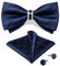 DiBanGu Herren Formal Blau vorgebundene Fliege, Seide Marineblaues Plaid Fliege mit Ring Einstecktuch Manschettenknöpfe für Hochzeit Party
