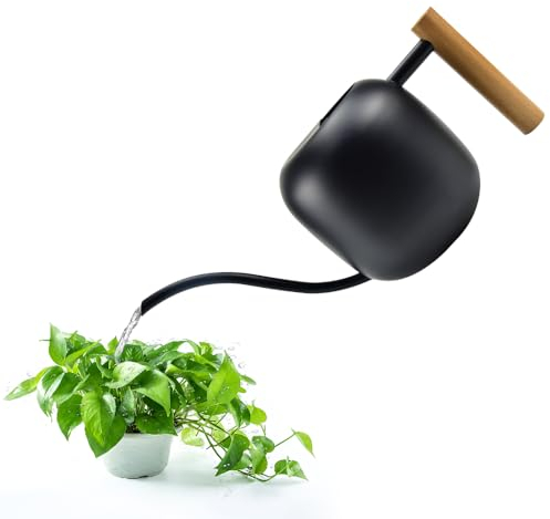TSASWEET 1,2L Gießkanne Indoor Giesskanne Metall Edelstahl Gießkanne Klein Blumengießkanne für Zimmerpflanzen Sukkulenten Mini Gießkanne Schwarz Gartengießkanne 40Oz
