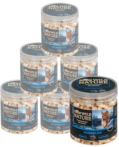 Dehner Wild Nature Katzensnack, Premium Leckerli glutenfrei / zuckerfrei, für ernährungssensible Katzen, gefriergetrocknet, Garnelen, 6 x 20 g (120 g)