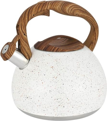 Bouilloire électrique en acier inoxydable de 3 L avec poignée en bois à fond plat à induction pour cuisinière à gaz, bouilloire à ébullition rapide, bouilloire à eau, bouilloire blanche || 3 l