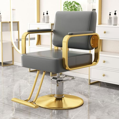 RNQZ Hydraulischer Friseurstuhl, Friseurstuhl für den privaten und professionellen Friseursalon, um 360° drehbare Armlehnen-Salon-Stylingstühle aus Edelstahl,Gold,B