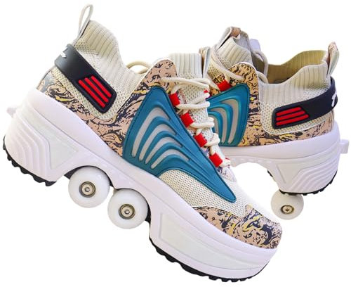 Schuhe mit Rollen fuir Madchen,Rollschuhe Kinder und Sneakers 2 in1, Deformed Roller Skates Jungen als Weihnachts- und Geburtstagsgeschenke (I, EU-37)