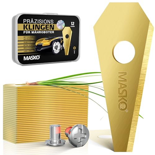 MASKO® Lames de Rechange pour Tondeuses-Robots | Lames de Tondeuses universelles y compris vis Innovantes | Revêtement en Titane | Compatible avec Bosch - 12 pièces