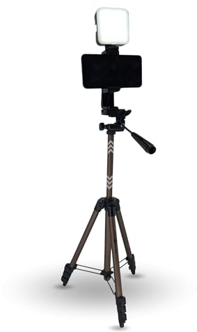 TronicXL 105cm Handy Stativ drehbar Smartphone Halterung mit Licht LED Lampe Ständer Tripod Handy hoch Foto Video höhenverstellbar kompatibel mit Apple iPhone Xiaomi Samsung Google