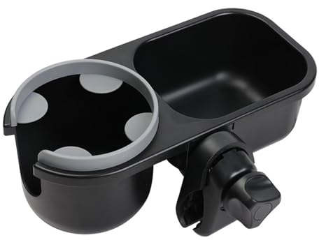 Liemuao - Portabicchiere girevole a 360 gradi 2 in 1, porta bicchiere, porta bottiglia d'acqua con vassoio snack, supporto bicchiere per bicicletta, scooter, sedia a rotelle, deambulatore (grigio)