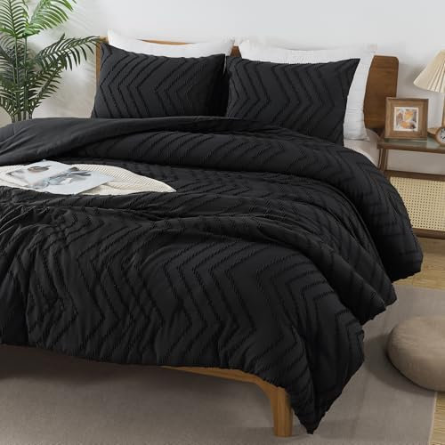 Andency Schwarzes Twin/Twin XL Tröster-Set, Doppelbett Tröster für Studentenwohnheim, Mädchen und Jungen, Boho, weich, warm, niedlich, 2-teilig, ästhetisches Chevron-Bohemian-Bettwäsche-Set